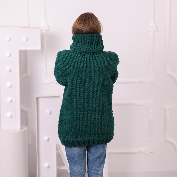 One available in size 5XL , Chunky Green Wool Sweater, Hand Knitted 5 Strand T2046