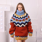 Pull tricoté main à col roulé en laine islandaise épaisse 5 fils T2047