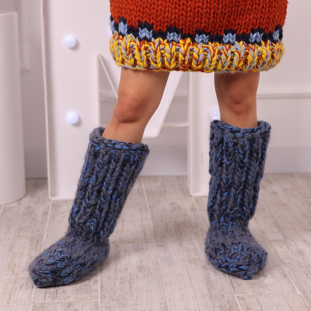 Chunky Knit Boots – Hand Knitted Wool Mohair Slipper Socks T2051