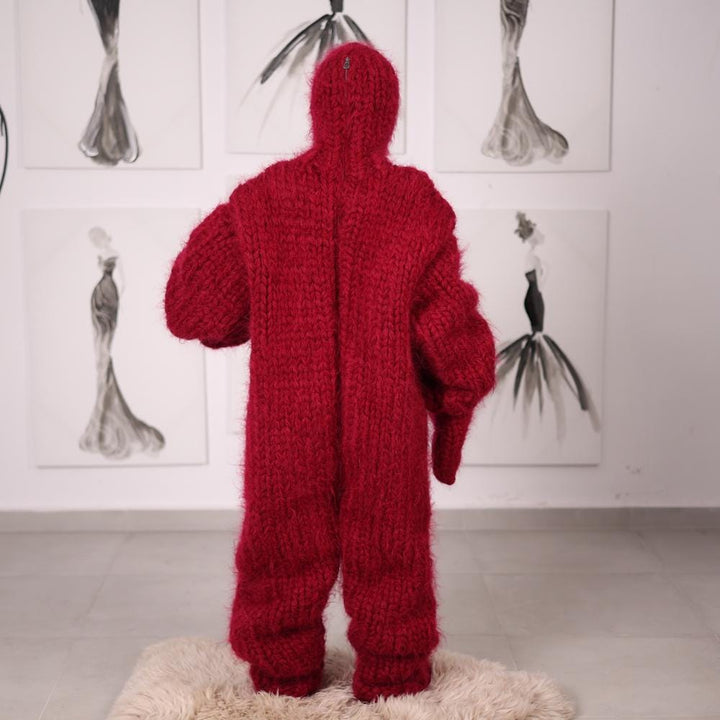 Red 20 Strand Mohair Full Body Catsuit with Gloves, Socks and Balaclava, Overall T2057