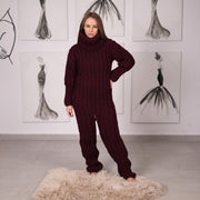 Englischer Rippstrick-Woll-Catsuit mit Reißverschluss im Schritt, grob gestrickter Ganzkörper-Overall T2058