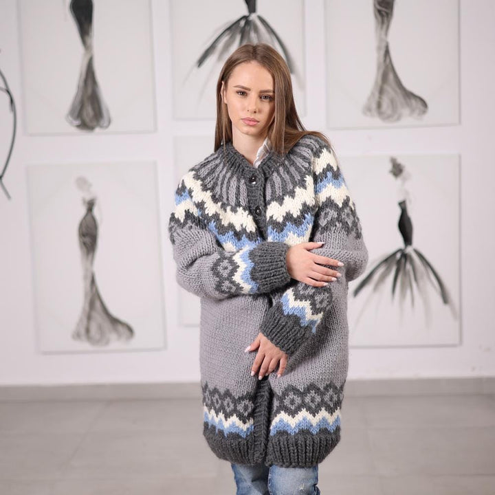 One available in size 5XL, Wool Icelandic Pattern Cardigan Handknitted , Knit Sweater T2070