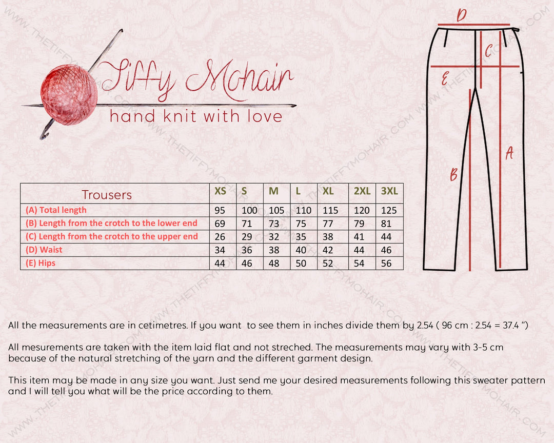Tiffy Mohair trousers size and measurement guide