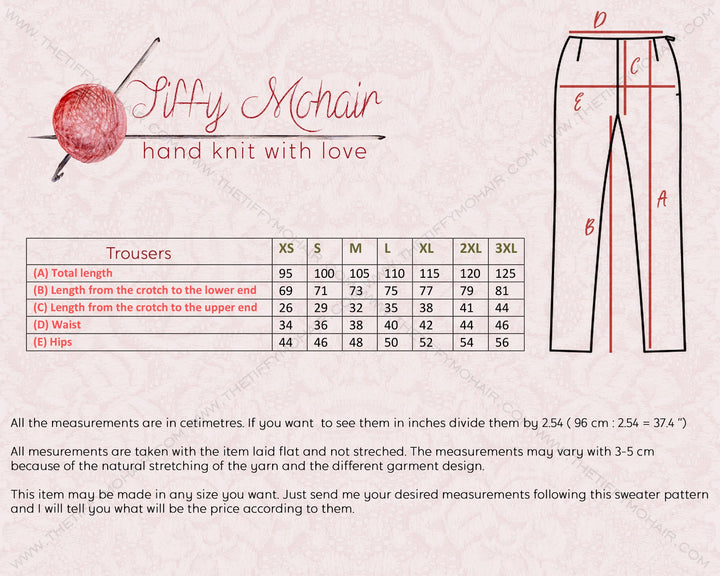 Tiffy Mohair trousers size and measurement guide