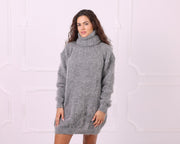 Gray Kid Mohair Fluffy Oversized Turtleneck Sweater T2344
