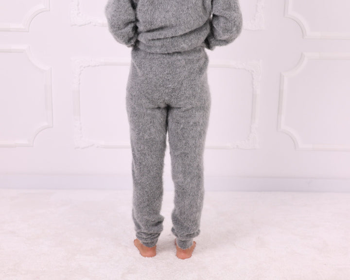 Gray kid mohair matching set pants back view