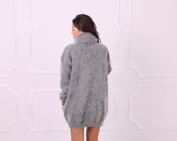 Gray kid mohair oversized sweater back three quarter view