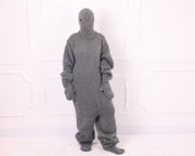 Gray Mohair Oversized Knitted Catsuit with Balaclava and Back Zipper T2346