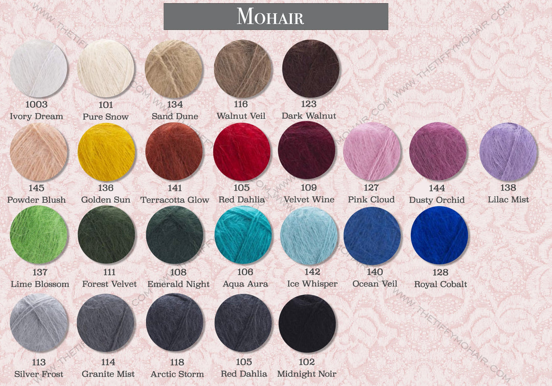 Tiffy Mohair mohair yarn color palette for custom catsuit orders