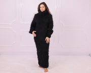 Black Mohair Fluffy Maxi Turtleneck Dress T2347