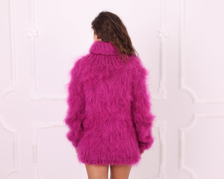 Pink mohair oversized turtleneck sweater full back view