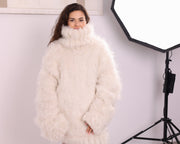 Cream Long-Haired Alpaca Oversized Turtleneck Sweater T2349