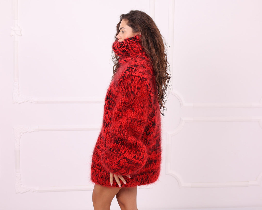 Melange chunky mohair turtleneck sweater side profile