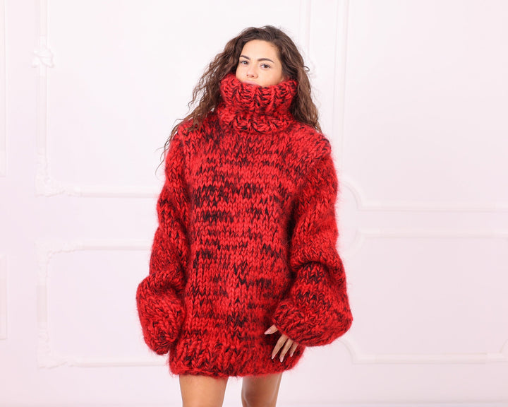 Melange chunky mohair turtleneck sweater front view
