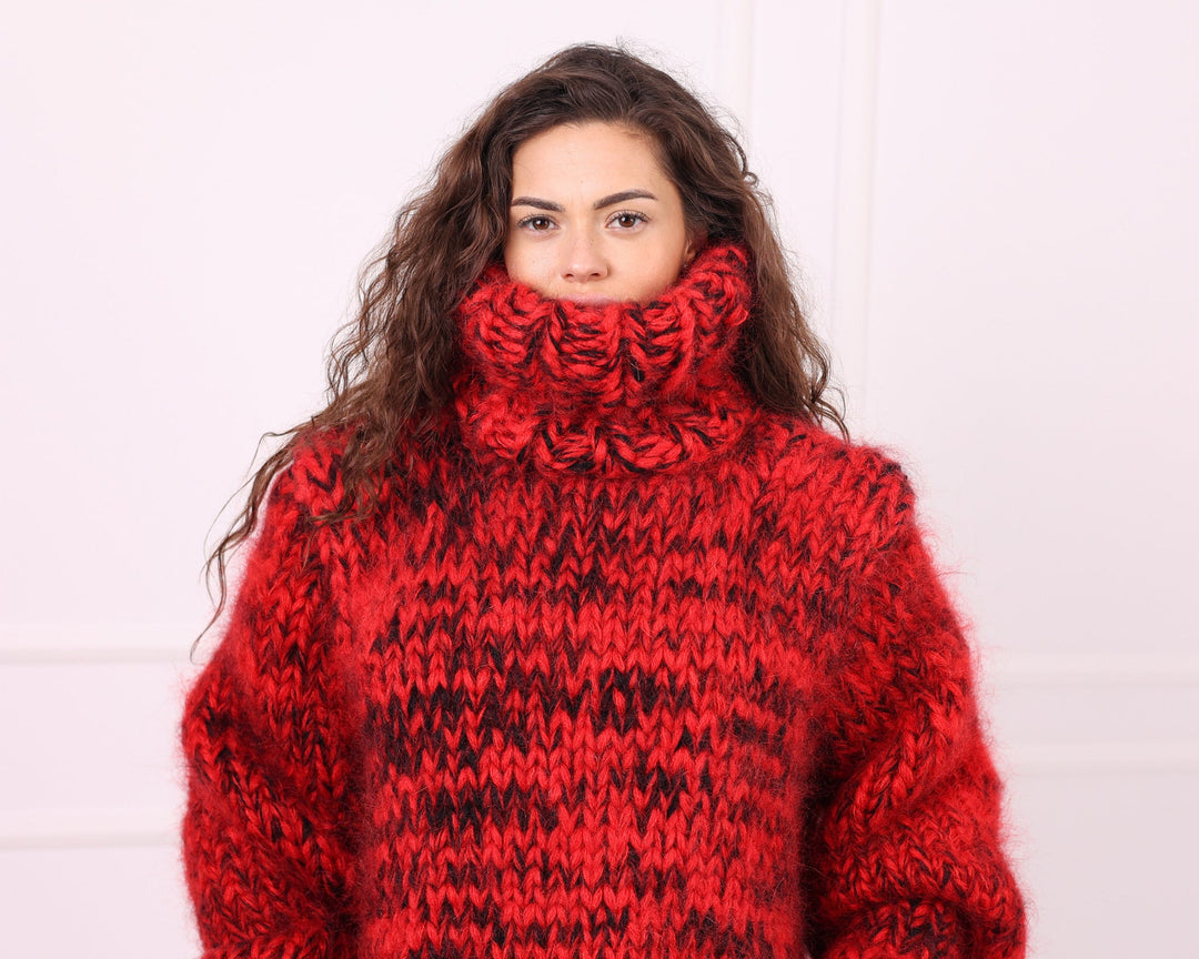 Melange mohair chunky turtleneck sweater close-up
