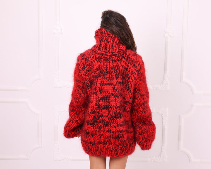 Red black melange mohair oversized sweater back view