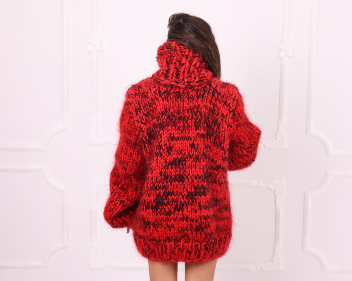 Melange chunky mohair turtleneck sweater back pose