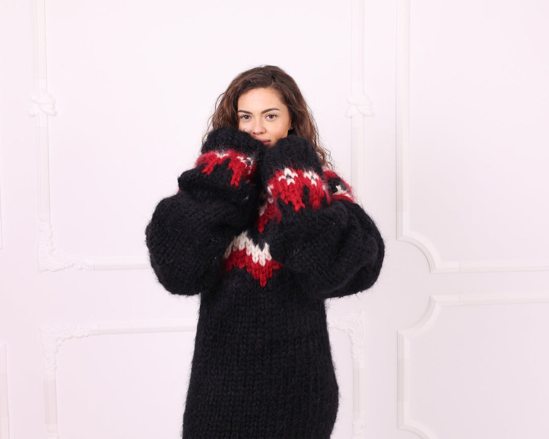 Black multicolour mohair sweater dress sleeve and yoke detail