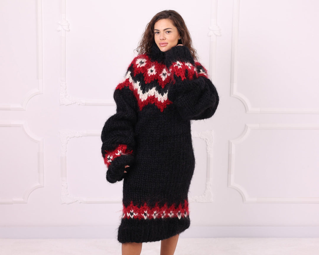 Black multicolour mohair sweater dress front pose