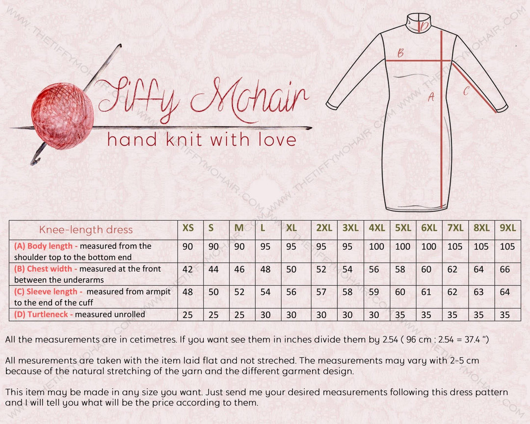 Tiffy Mohair knee-length dress size chart