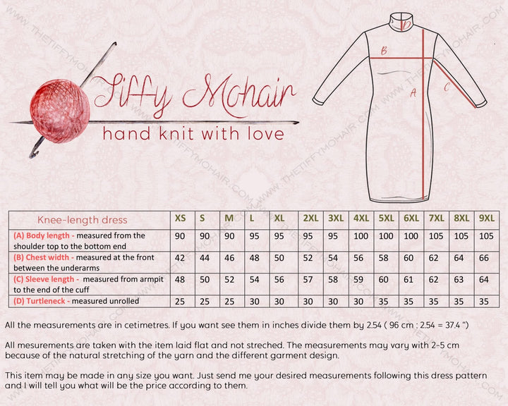 Tiffy Mohair knee-length dress size chart