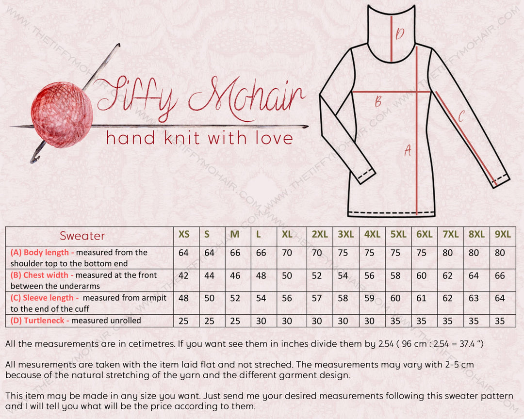 Tiffy Mohair sweater size chart and measurement guide