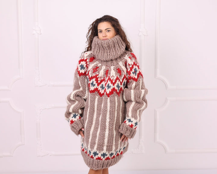 Multicolour merino roving Nordic 50 cm turtleneck sweater front view