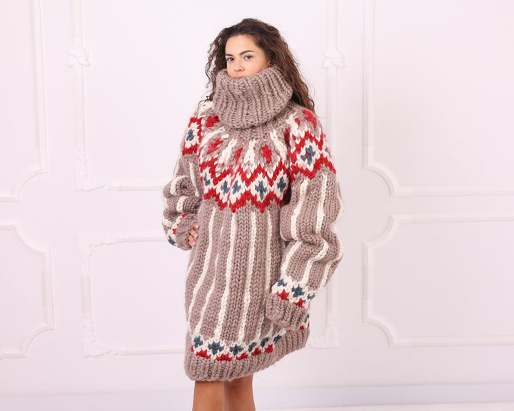 Multicolour merino roving Nordic sweater three quarter front view