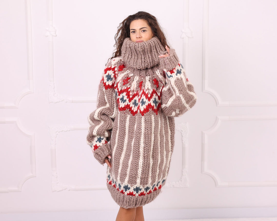 Multicolour merino roving Nordic sweater full front view