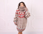 Multicolour Merino Roving Nordic 50 cm Turtleneck Sweater T2359