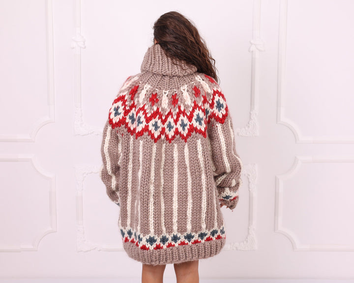 Multicolour merino roving Nordic sweater full back view