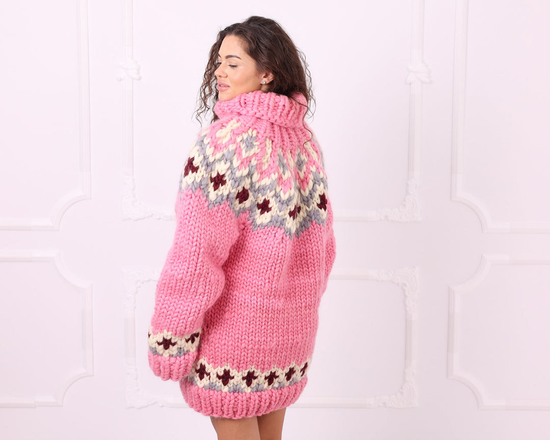 Multicolour merino roving Nordic sweater three quarter side view