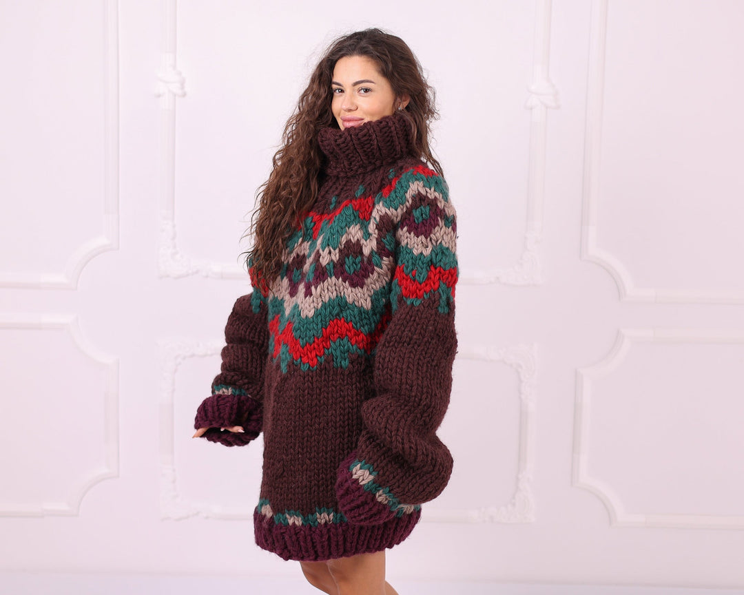 Multicolour wool Nordic oversized sweater side view