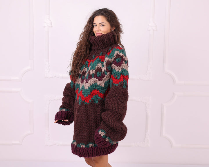 Multicolour wool Nordic oversized sweater side view