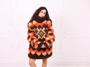 Brown Orange Beige Nordic Mohair Turtleneck Sweater T2362