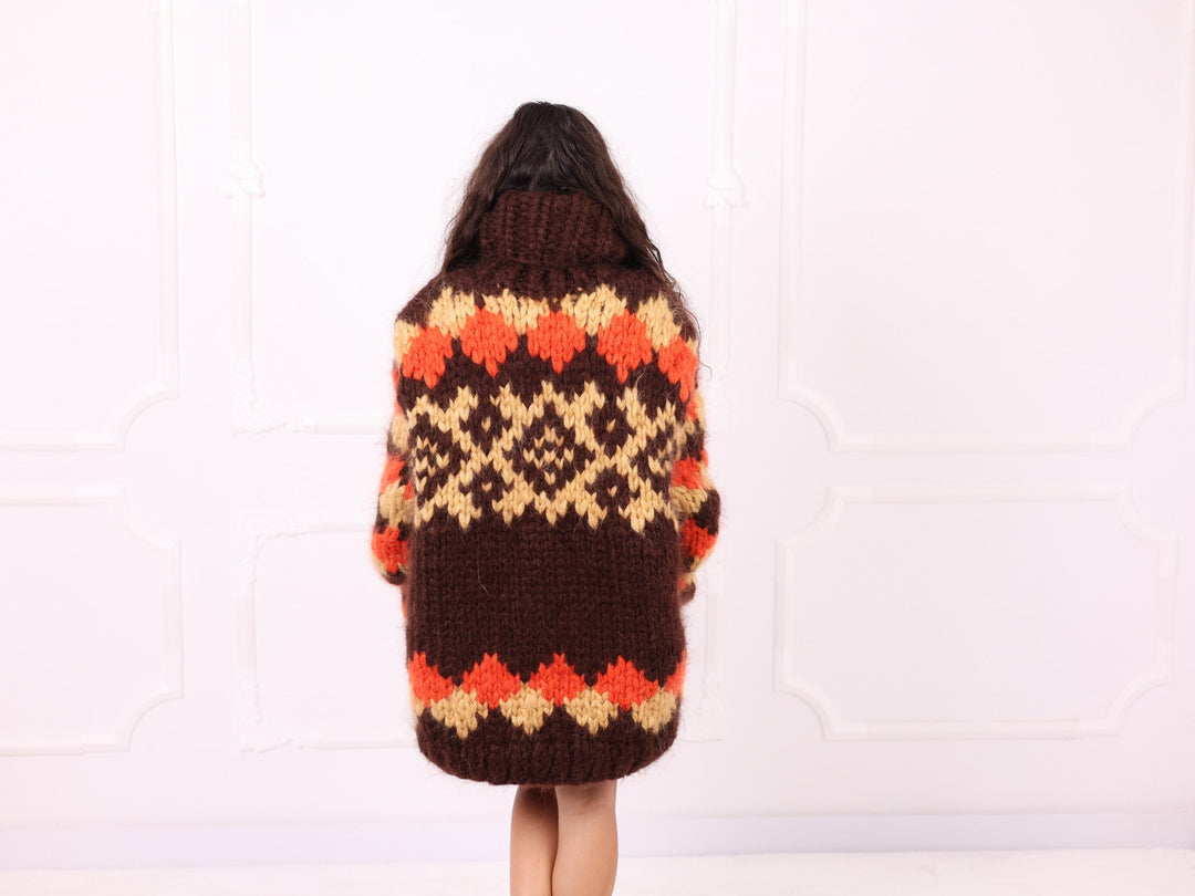 Brown orange beige oversized mohair Nordic sweater full back view