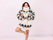 Ivory Teal Beige Nordic Mohair Turtleneck Sweater T2363