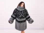 Gray Black Nordic Mohair Turtleneck Sweater T2364