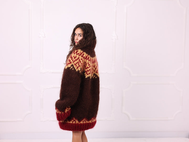Brown red beige Nordic mohair sweater back view