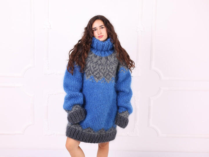 Blue gray Nordic mohair sweater front view