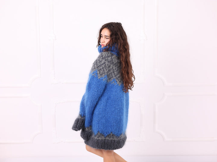 Blue gray Nordic mohair sweater side view