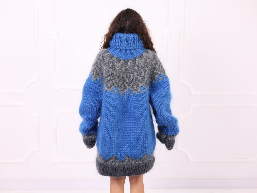 Blue gray Nordic mohair sweater full back view