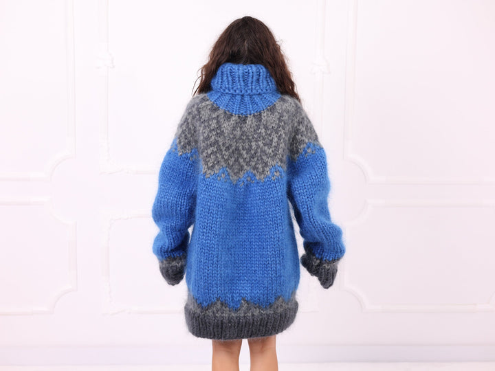 Blue gray Nordic mohair sweater full back view
