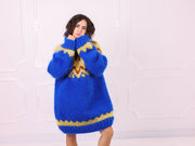 Royal Blue Multicolour Nordic Mohair Turtleneck Sweater T2368