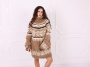 Camel Beige 2-Strand Nordic Mohair Turtleneck Sweater T2369