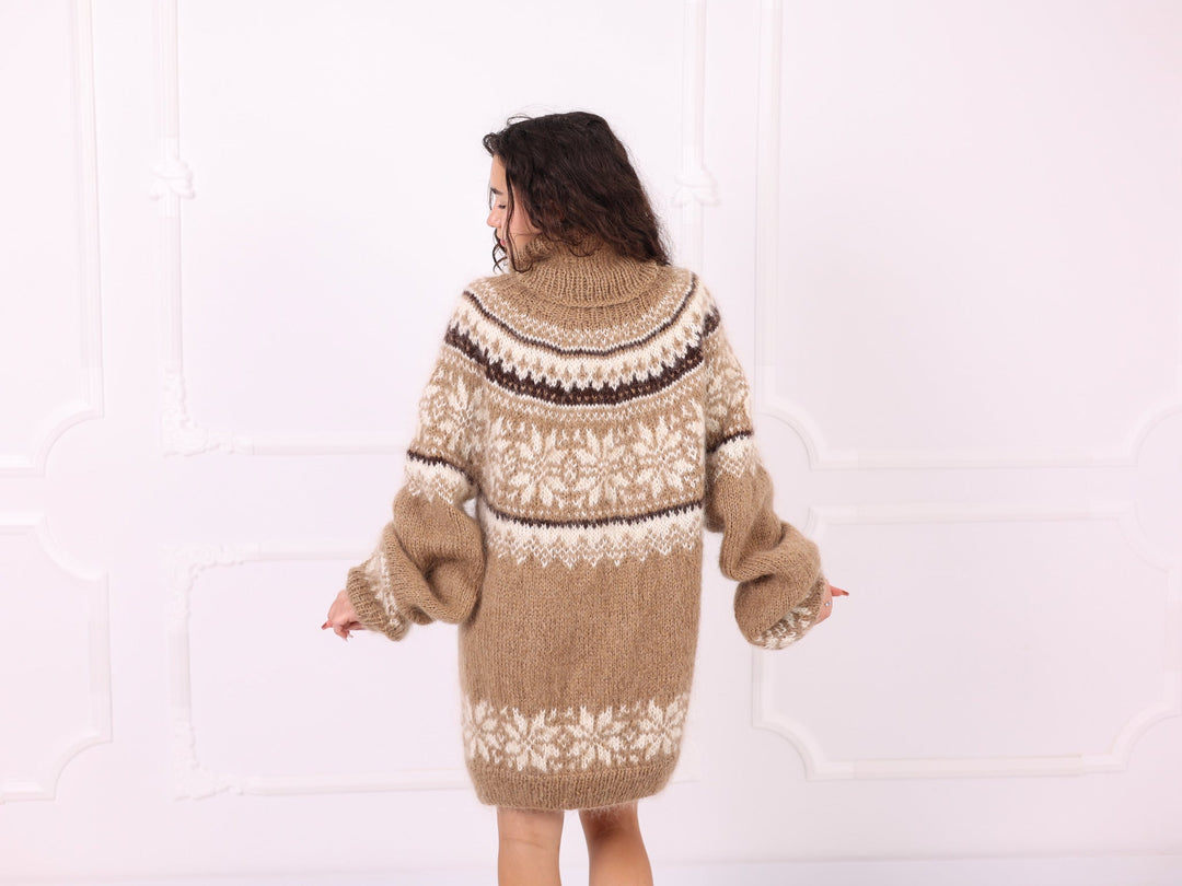 Camel beige multicolour Nordic mohair sweater full back view