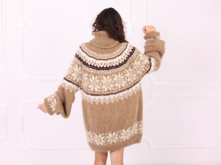 Camel beige Nordic mohair sweater back detail view