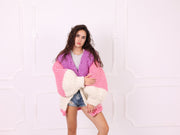 Pink Lilac Ivory Merino Roving Chunky Cardigan T2373
