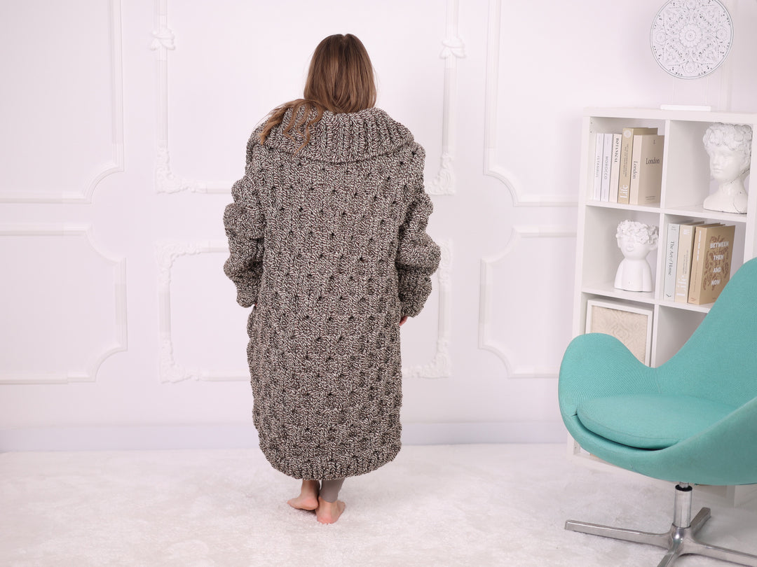 Melange raw wool maxi cardigan full back view