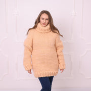 Soft Peach 8-Strand Mohair Wool Chunky Oversized Turtleneck Sweater T2396